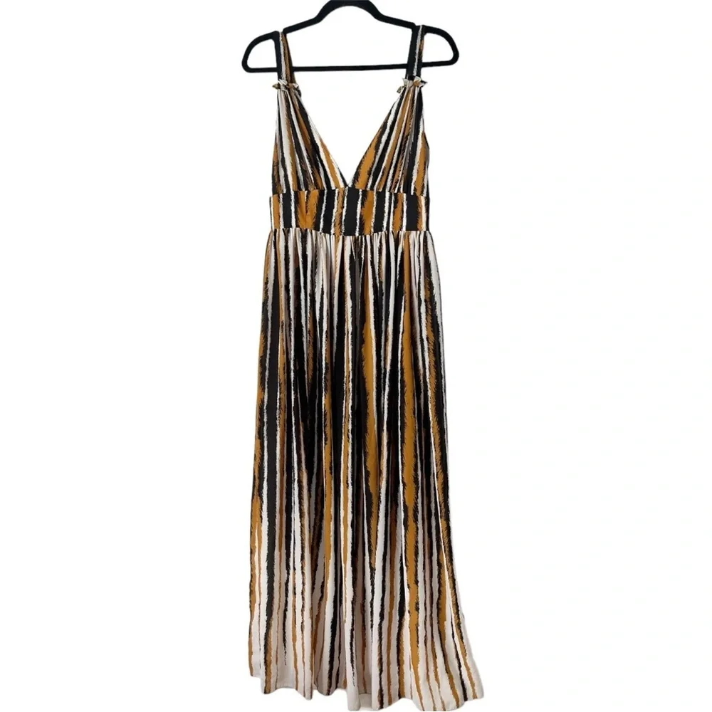 Ronny Kobo Sallee Elegant Striped Tiger Print Deep V-Neck Maxi Dress SXS NWOT - Picture 9 of 15